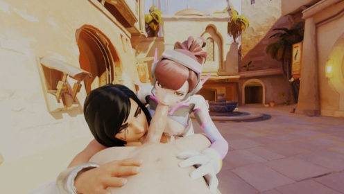 Overwatch Dva Pharah Threesome VR Blowjob